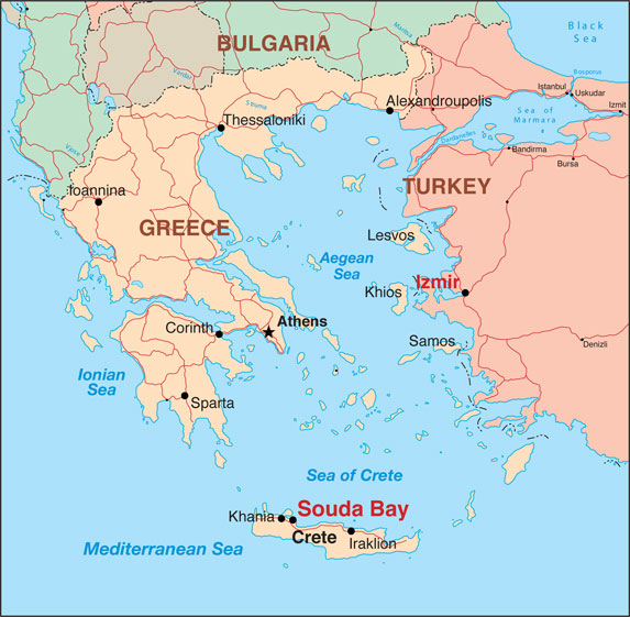 Souda Bay Crete Map Getting Around - Ports Of Call - Greece